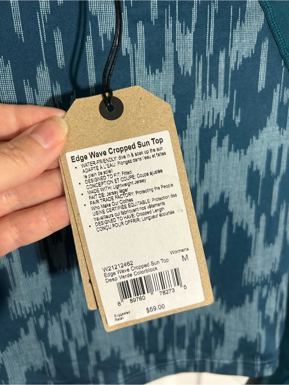 prAna Edge Wave Cropped Sun Top Teal Women's Active Medium UPF 50+ Beach Pool - Picture 7 of 12